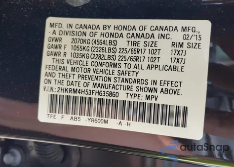 2015 Honda Cr-V Ex z USA, uszkodzony, nr VIN 2HKRM4H53FH635860